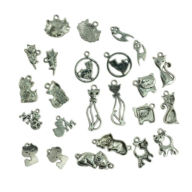 20 piezas de aleación de gato vintage colgantes huecos para joyas de bricolaje elaboración de collar espaciadores cuelga Gloria Colgantes de encantos de gato