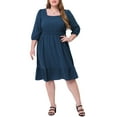 thumbnail image 2 of Agnes Orinda Women's Plus Size Smock Waist Swiss Dots 3/4 Sleeves Midi Dress 4X Blue, 2 of 5
