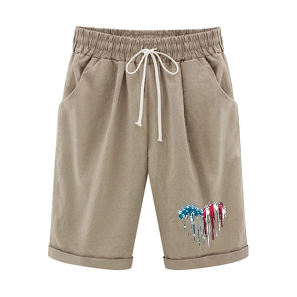 Pantalones Cortos Casuales para Mujer Día de la Independencia Impreso Elástico de la Cintura, Pantalones Cortos de Verano para Mujeres