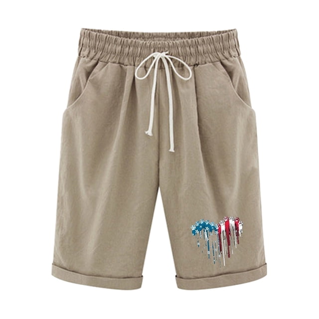 Pantalones Cortos Casuales para Mujer Día de la Independencia Impreso Elástico de la Cintura, Pantalones Cortos de Verano para Mujeres