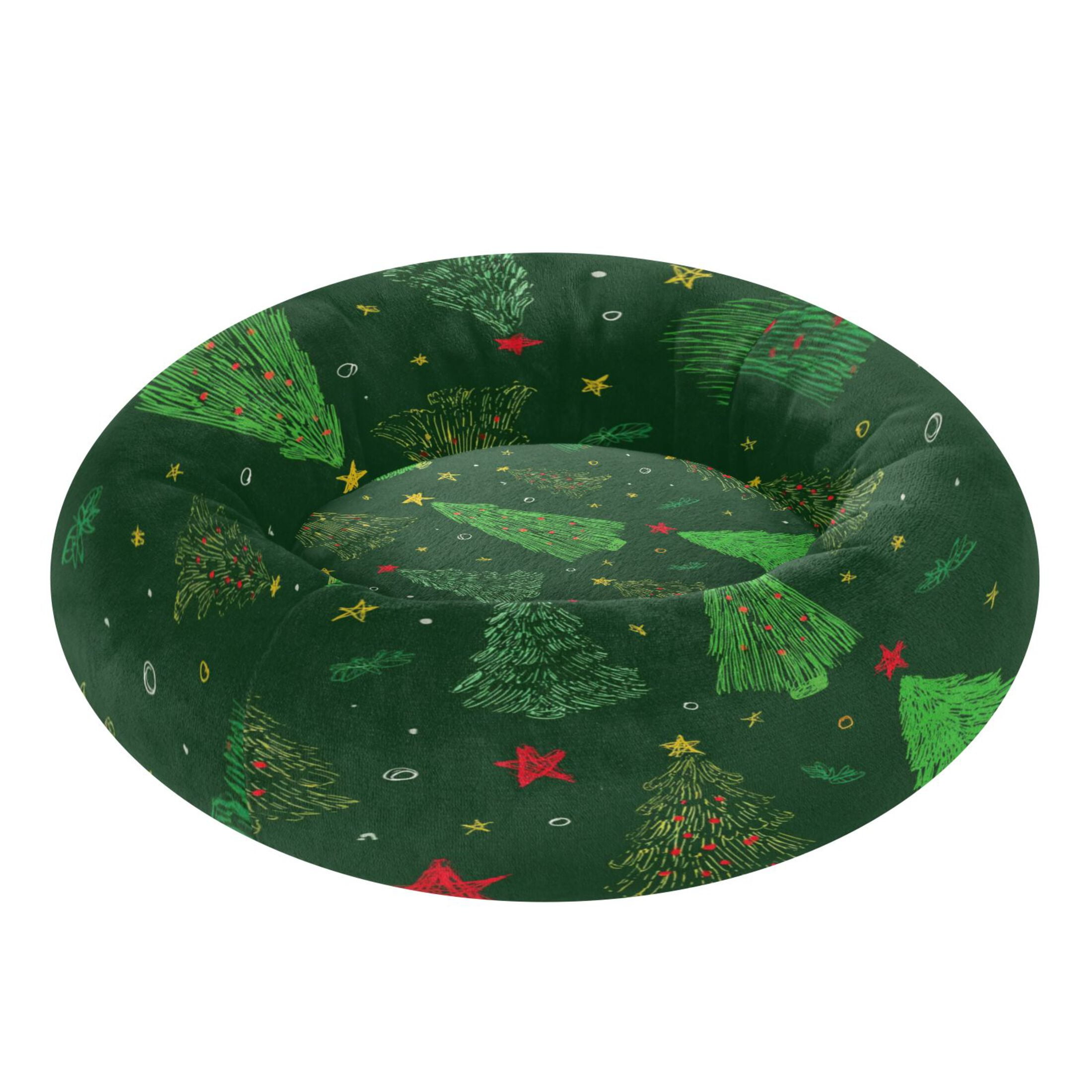 Iauyy Pet Couch Donut Cat Bed for Indoor Cats/Small Dogs Washable & Machine with Non-slip Bottom Calming Cat Furniture, Red and Yellow Stars (S)