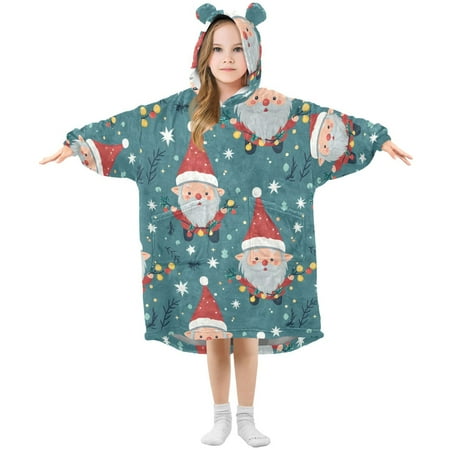 

joogoo Wearable Blanket Hoodie for Kids Christmas Gnomes Flannel Oversized Sweatshirt 3-14 Years M