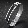 thumbnail image 3 of Mens Stainless Steel Bracelet with Bar, Adjustable Mesh Band with Buckle Clasp,Black/Silver, 3 of 7