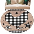 thumbnail image 2 of 8ft Washable Large Round Rug, Farm Animals Non-Slip Circle Area Rug for Living Room Dining Room, Star Hen Brown Wood Striped Black Plaid Indoor Floor Mat for Home Decor, 2 of 9