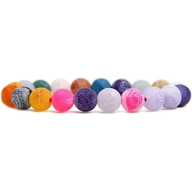 Angelstones Bracelet Extensible à Perles 10 mm en Agate Naturelle Multicolore Vieillie, Véritables Pierres Précieuses Semi-Précieuses, Guérison, 7 Pouces Unisexe
