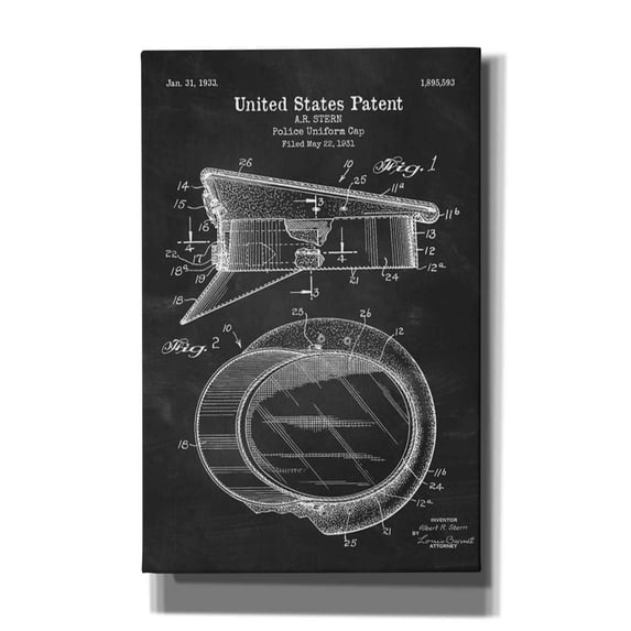 Epic Graffiti 'Police Uniform Cap Blueprint Patent Chalkboard' Canvas Wall Art, 26"x40"