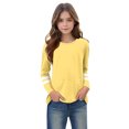 thumbnail image 4 of Charella Girls' T-Shirt Striped Short/Long Sleeve Cute Crew Neck Basic Tee Casual Loose Fit Tops for Kids (13 Years, Yellow 1), 4 of 6