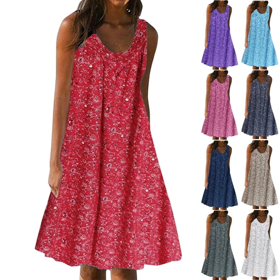 Patlollav Womens Plus Size Women Summer Midi Dress Short Sleeve Crew-Neck Loose Beach Sun Dress