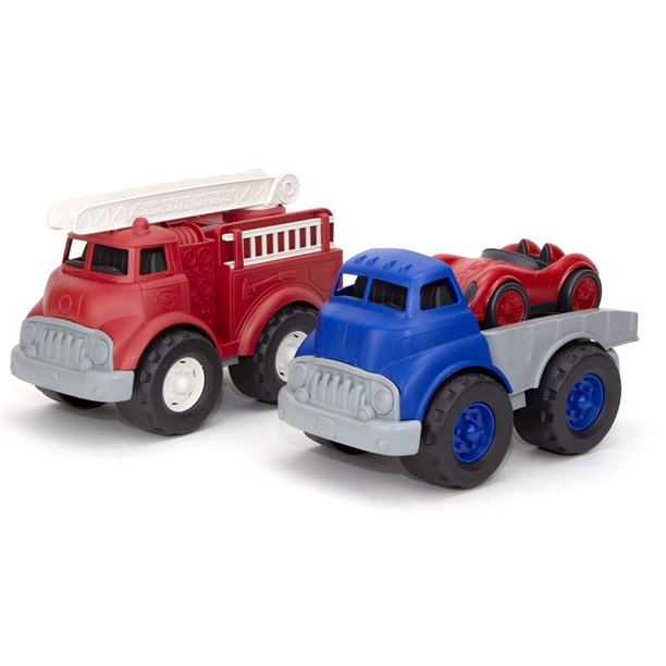 green toys flatbed truck & race car