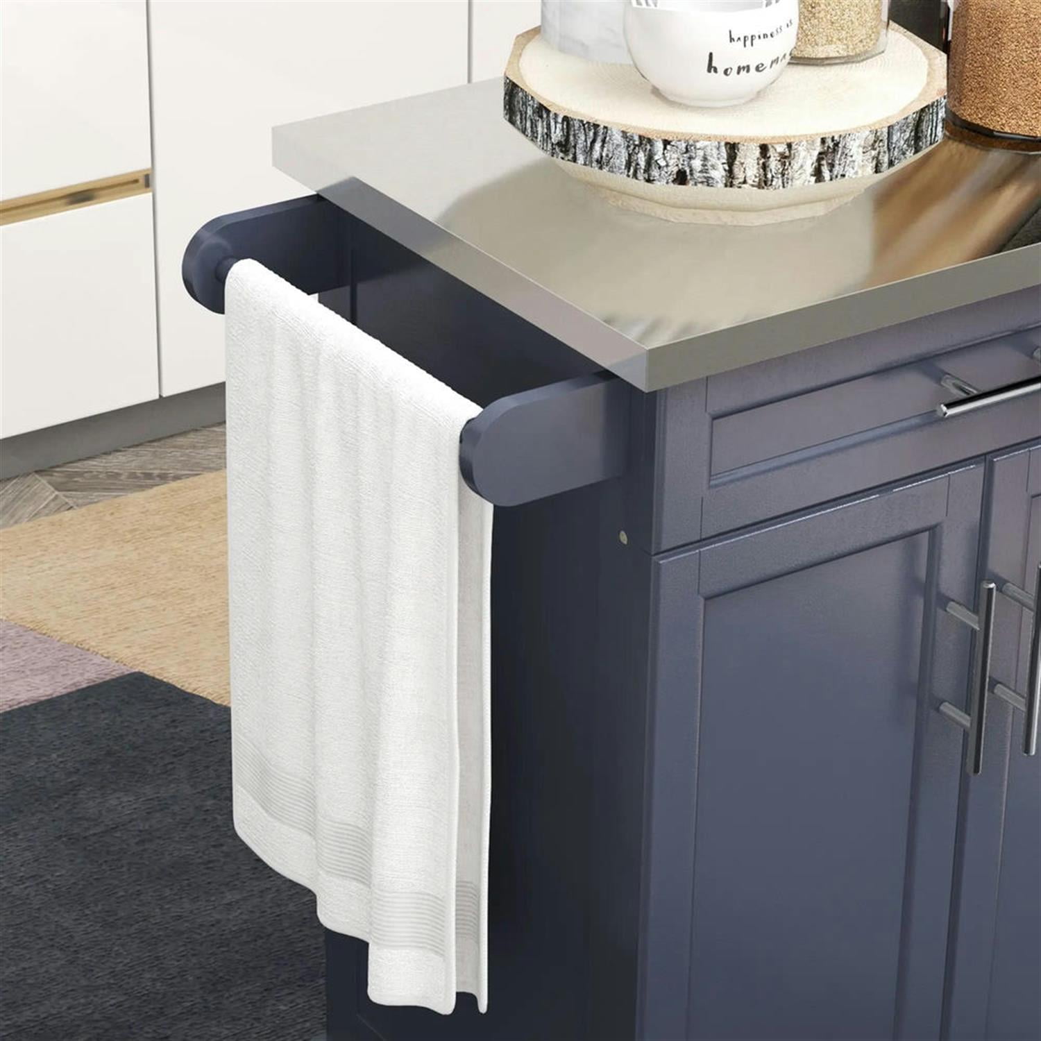 Demi Bonn 35" Kitchen Island Cart on Wheels with Stainless Steel Top, Rolling Dining Room Serving Utility Carts Mobile Movable with Towel Rack, Gray