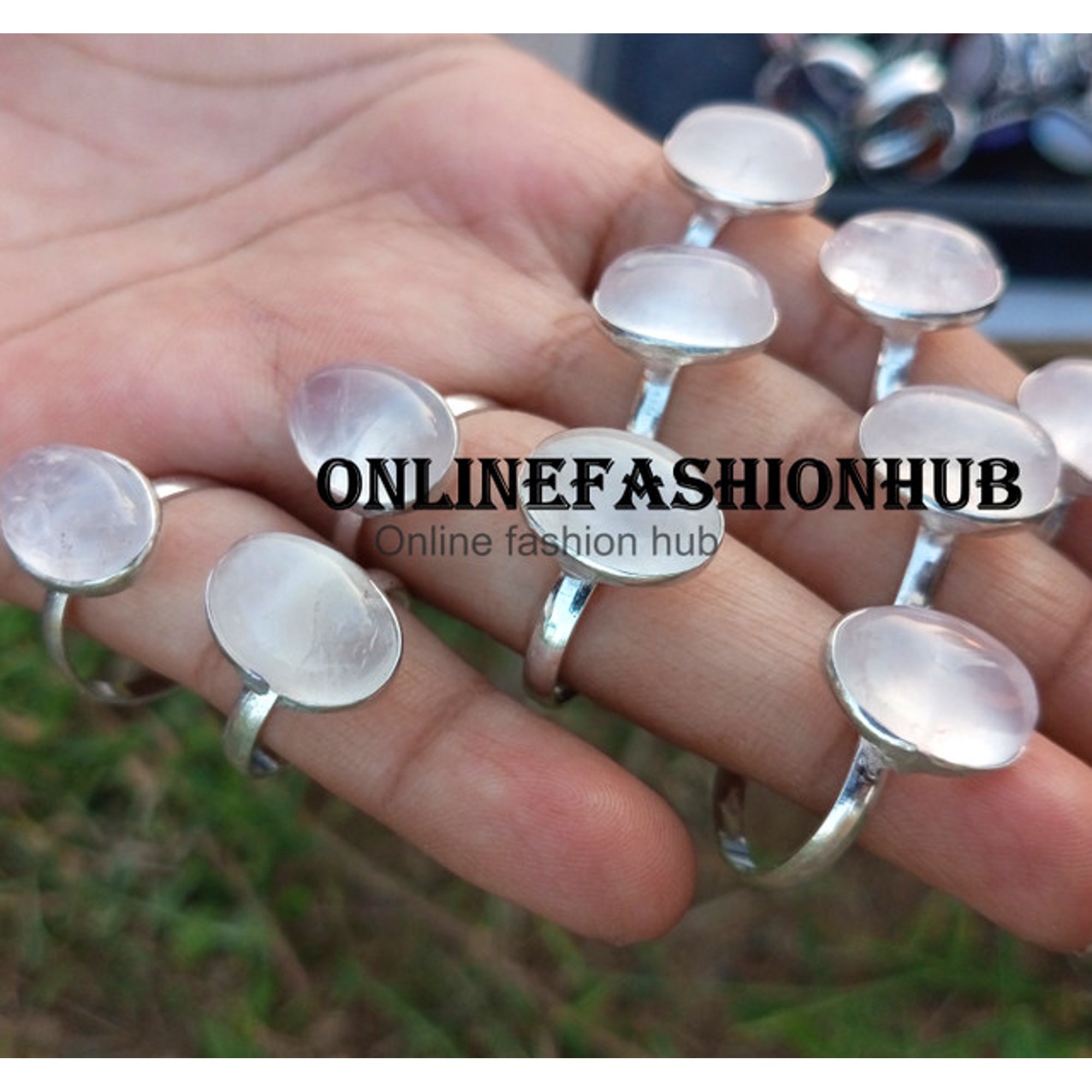 Rose Quartz Gemstone 925 Sterling Silver Plated Handmade Ring 5 pcs