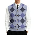 thumbnail image 2 of Resicozy Mens Plaid Vest V-Neck Sleeveless Casual Slim Fit Button Down Pullover Knitted Sweaters Light Purple 2XL, 2 of 6