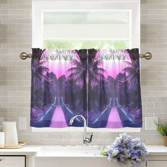 Yayeee Kitchen Curtains Tier Pair Light Filtering 27"x36" Rod Pocket Short Cafe Window Panel, Pink Road