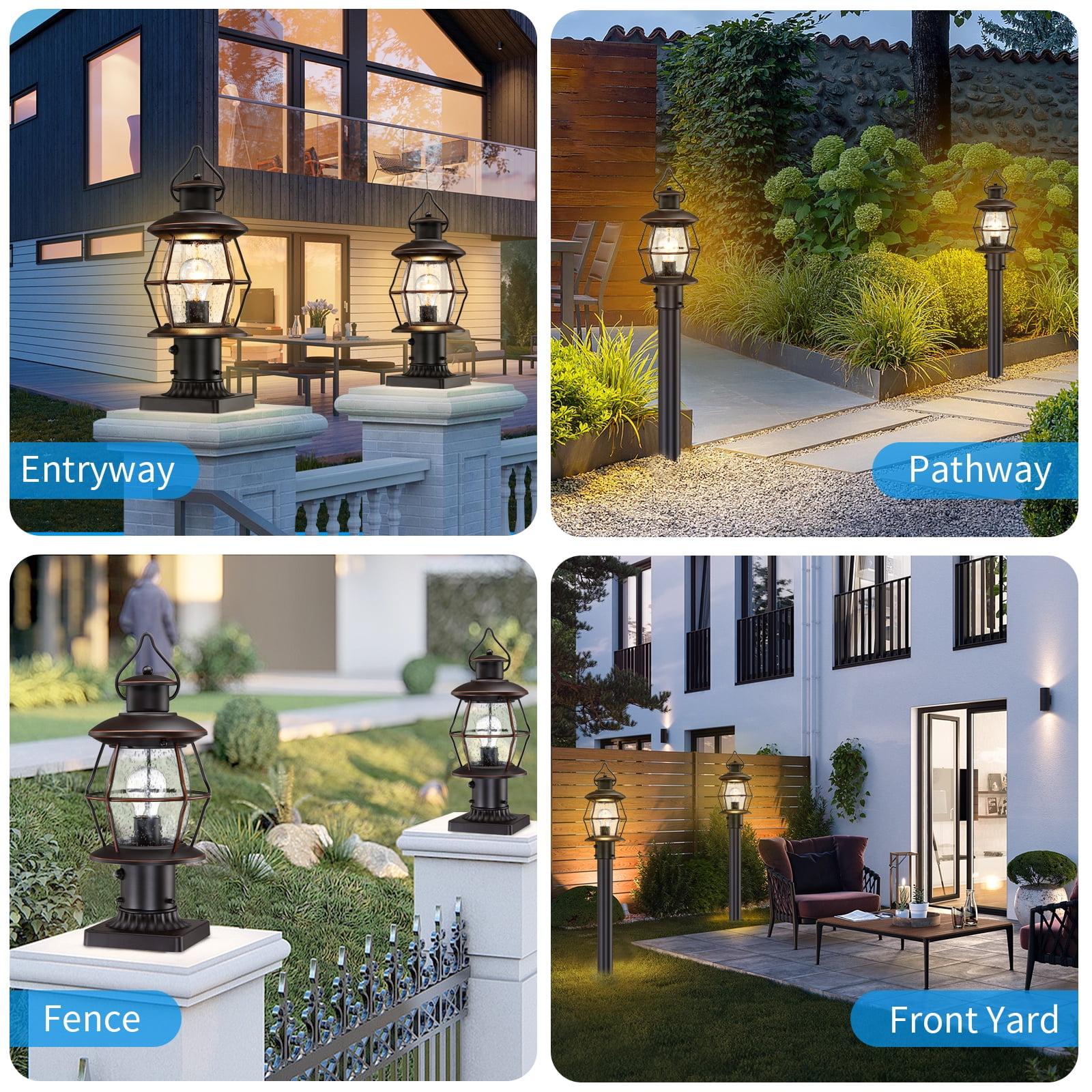 Dusk to Dawn Outdoor Post Lights with Pier Mount Base,16.8“ Waterproof Lamp Post Light Fixture Hardwired 120V,Oil Rubbed Bronze Post Lighting for Driveway, Yard, Pathway, Garden, Patio