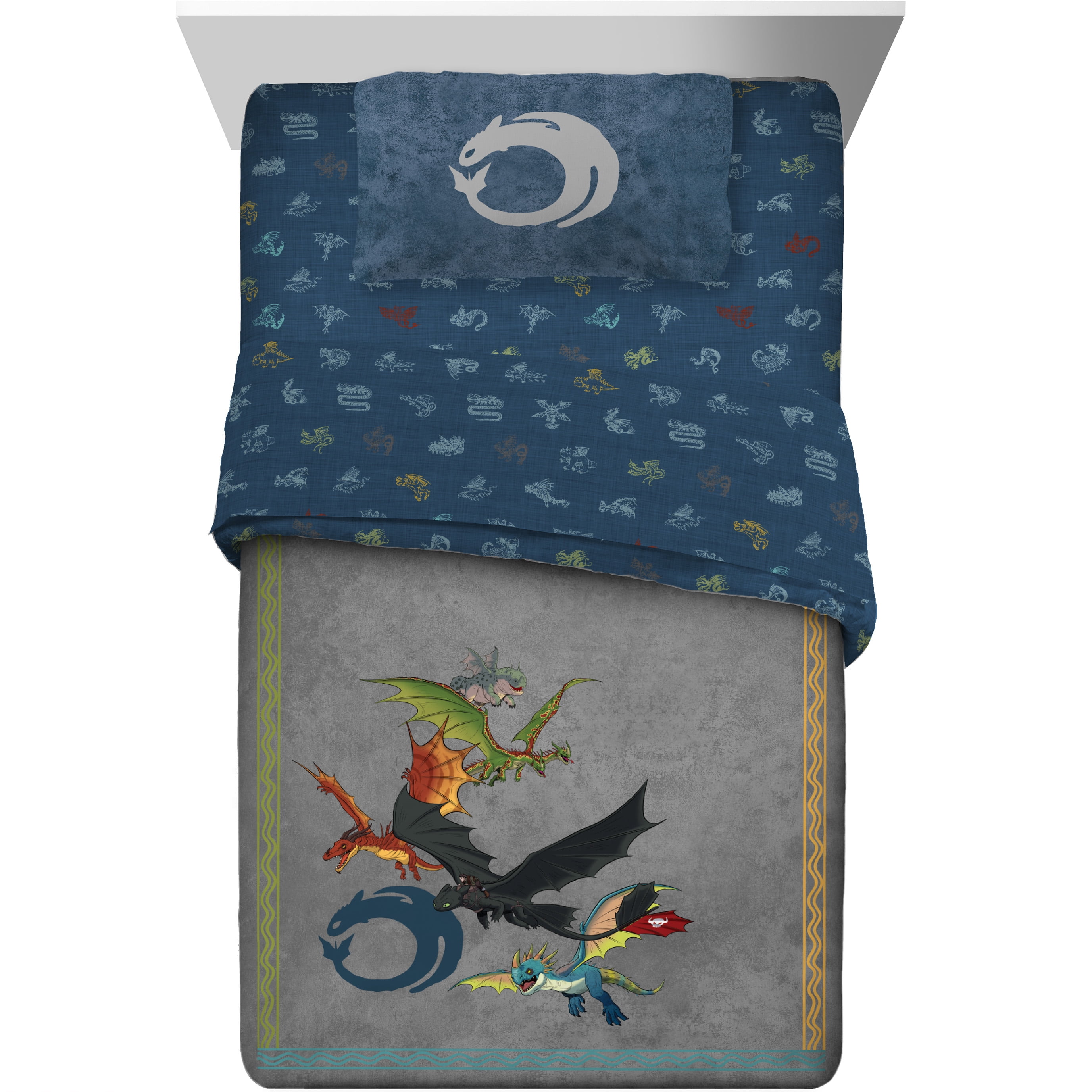 How to Train Your Dragon Kids Twin Bed in a Bag, 4-Piece Bedding Set, Comforter and Sheets