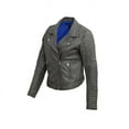 thumbnail image 2 of BLUE WELLFORD Alley Women's Gray Leather Perfecto Jacket Stylish Biker Design with Lapel Collar, Shoulder Padding, & Zipped Side Pockets, 2 of 3