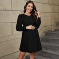 thumbnail image 2 of Women's Crew Neck Sweater Dress Long Lantern Sleeve Ribbed Knitted Mini Pullover Maternity Dresses, 2 of 5