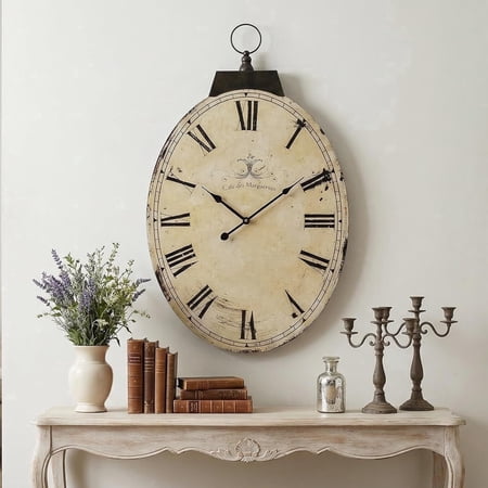 MODE HOME 29 Inch Large Vintage Yellow Oval Wall Clock, Silent Non-Ticking Decorative Farmhouse Clock, Roman Numerals, Battery Operated for Living Room, Kitchen, Office