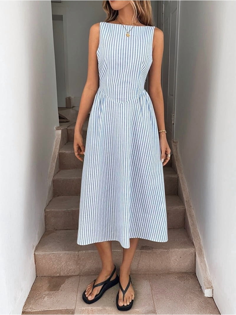 new look striped midi dress Brown Satin Striped Wrap Midi Dress