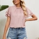 thumbnail image 4 of Blusa de jacquard de manga corta de doble capa de color puro suelta con cuello redondo para mujer para uso diario Rosa S, 4 of 7