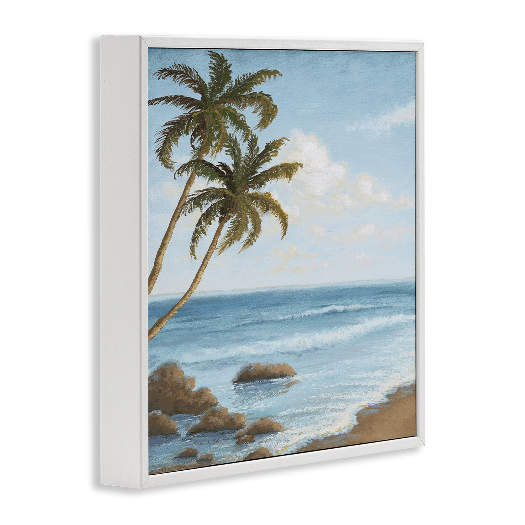 Stupell Industries Palm Trees Looming Beach Coastal Painting White Framed Art Print Wall Art, 17 x 17