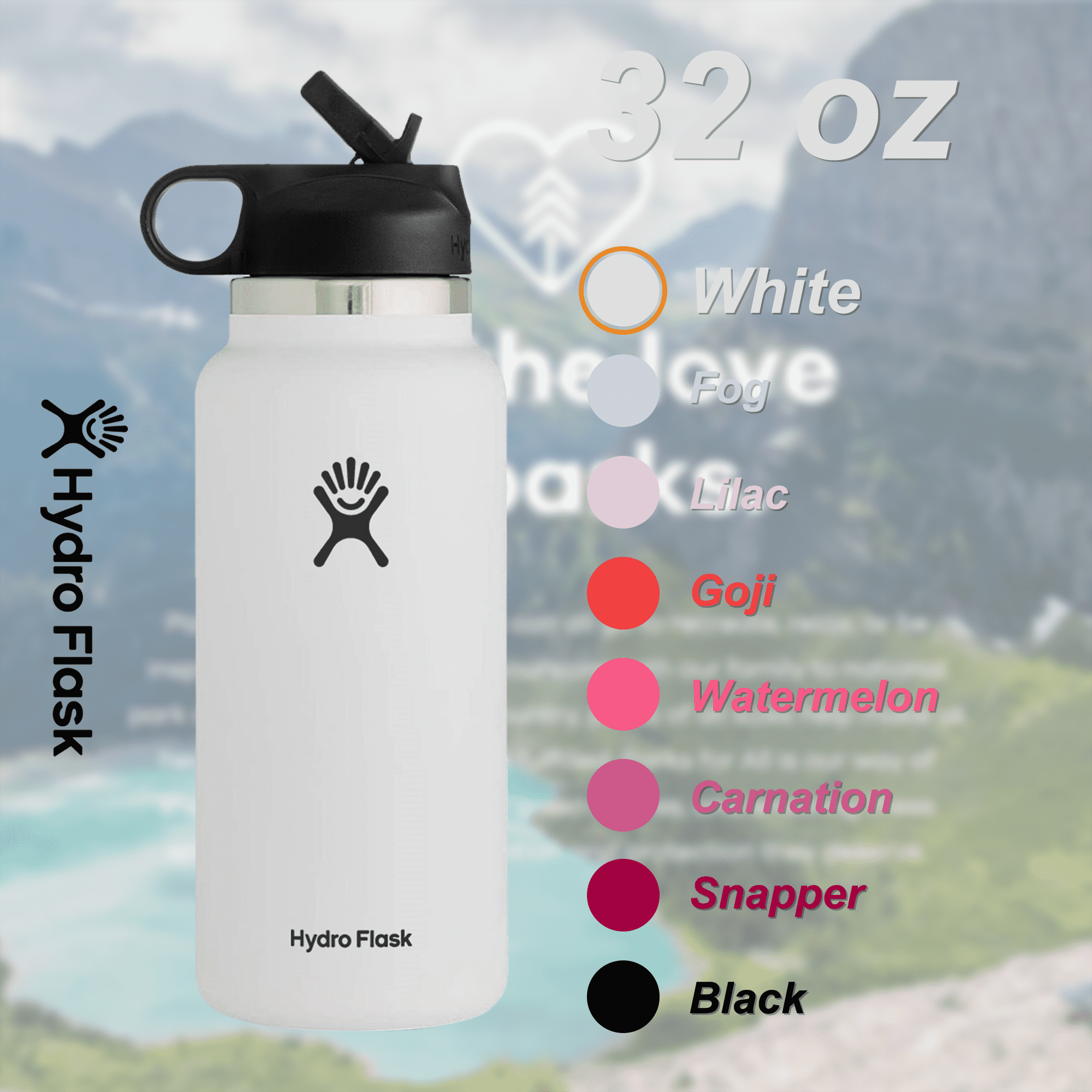 Hydro Flask Wide Mouth Stainless Steel Water Bottle 32 oz Straw Lid White  READ
