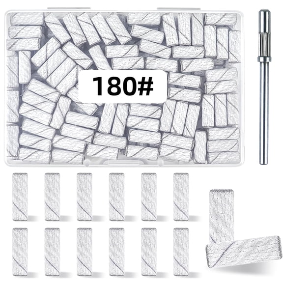 CURYMAY 100 Pcs (180 Grit White) Small Sanding Bands Nail Drill Bit,Nail Drill Bits,Extreme Fine Grit Mini Sanding Band,Nail Bits, 3.1Mm Mandrel Bits,Professional Nail Drill Bit for Acrylic Nails