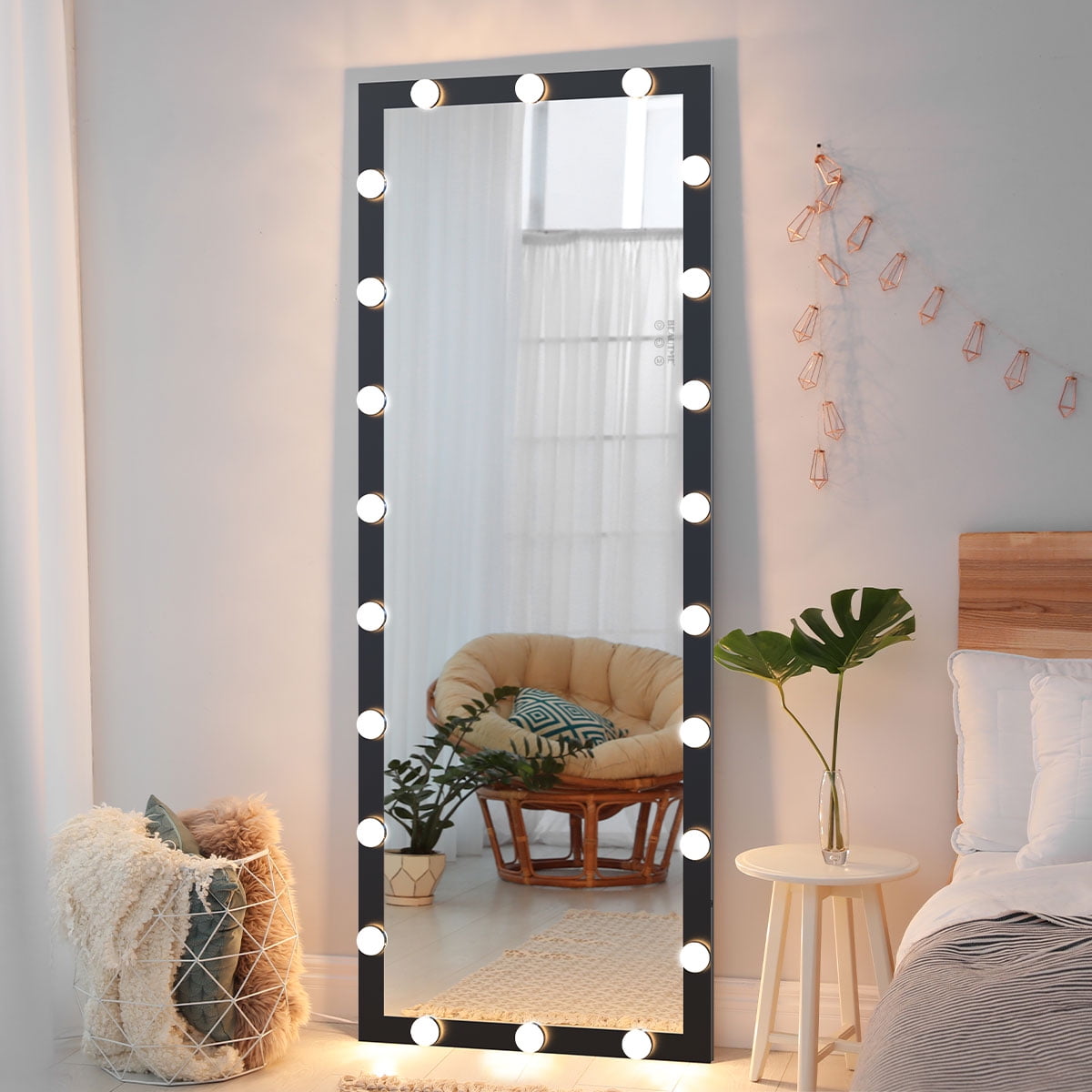 Kadyn LED Full Length Mirror Dressing Mirror, Large Rectangle Bedroom Bathroom Mirror with Touch Button and 3 Color Lights, Black