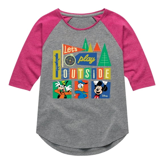 Disney - Mickey, Donald Duck, & Goofy - Let's Play Outside - Toddler & Youth Girls Raglan Graphic T-Shirt