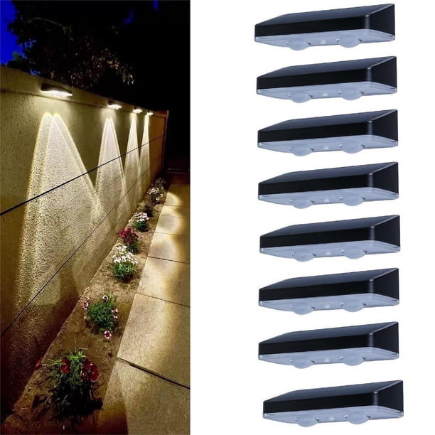 ASLIDECOR - Luces solares de valla para exteriores con 3 modos 3000/4000/6000K, luces de pared alimentadas por energía solar para exteriores, patio trasero, barandilla, escalón,