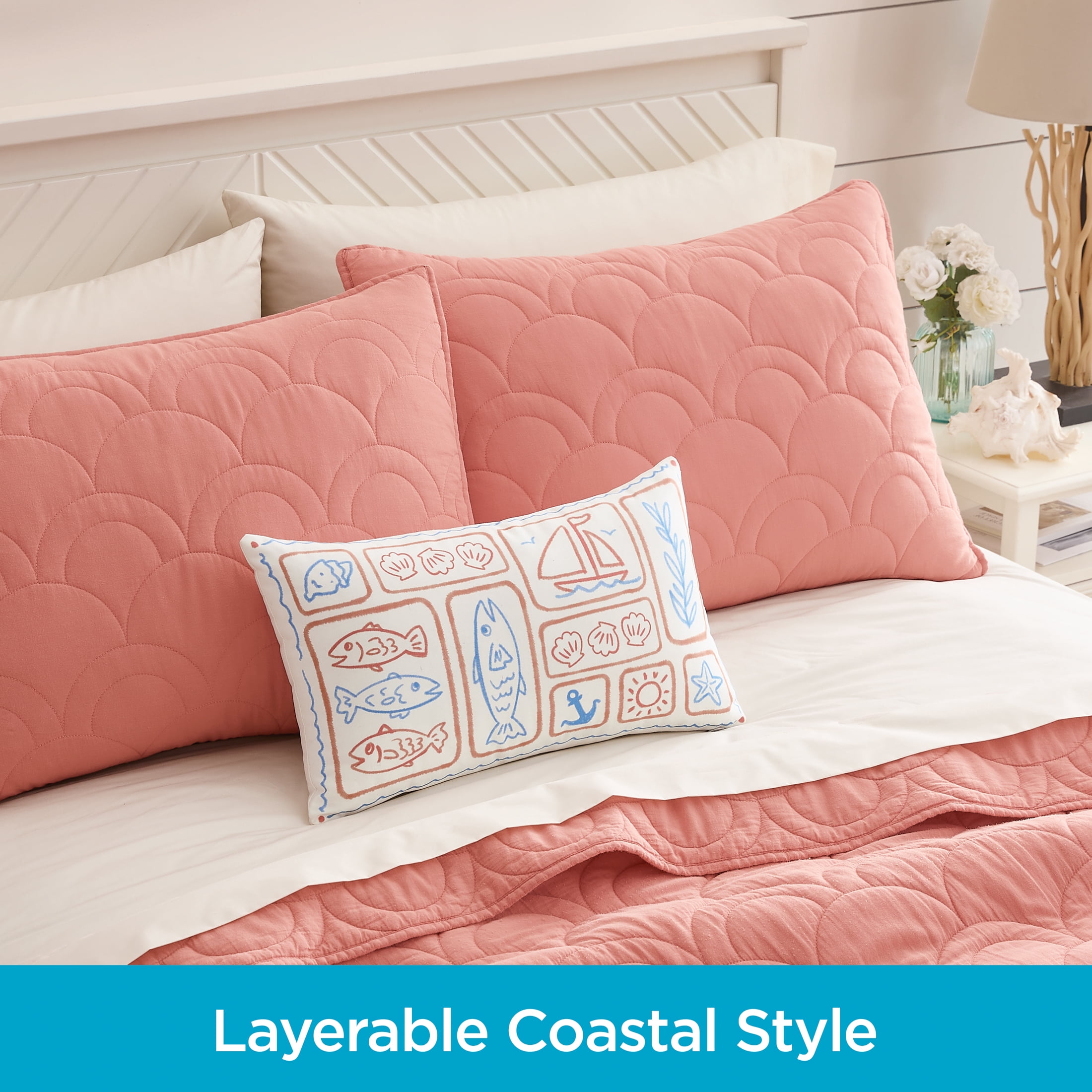 Coastal Living 12" x 20" Blue Fisherman 100% Cotton Decorative Throw Pillow for Couch or Bed
