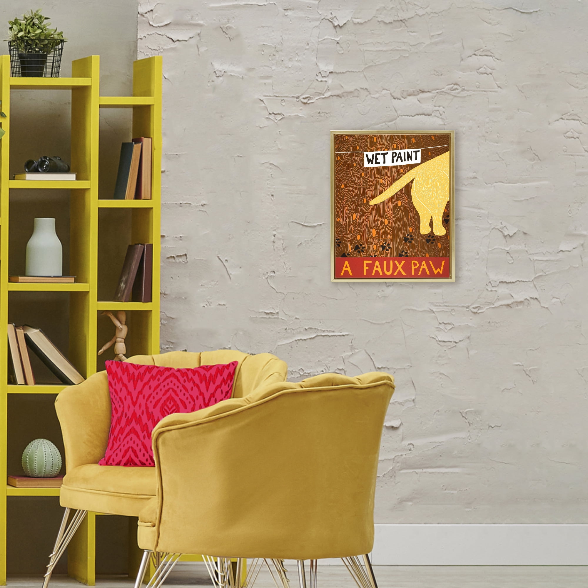 Wet Paint Faux Paw Gold Framed Floater Canvas Wall Art, design by Stephen Huneck