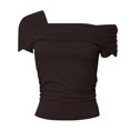 thumbnail image 5 of Women's Summer Tops Solid Color One Shoulder Short Sleeved Off Back Pleated Top T Shirt Athletic Sleeveless Shirt for Women, 5 of 5