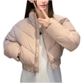 thumbnail image 2 of Viikei Womens Coats Winter Clearance,Ladies New Cotton Coat Short Style Stand Collar Down Cotton Coat Women Thick Cotton Coat Long Sleeve Cotton Coat Khaki L, 2 of 6