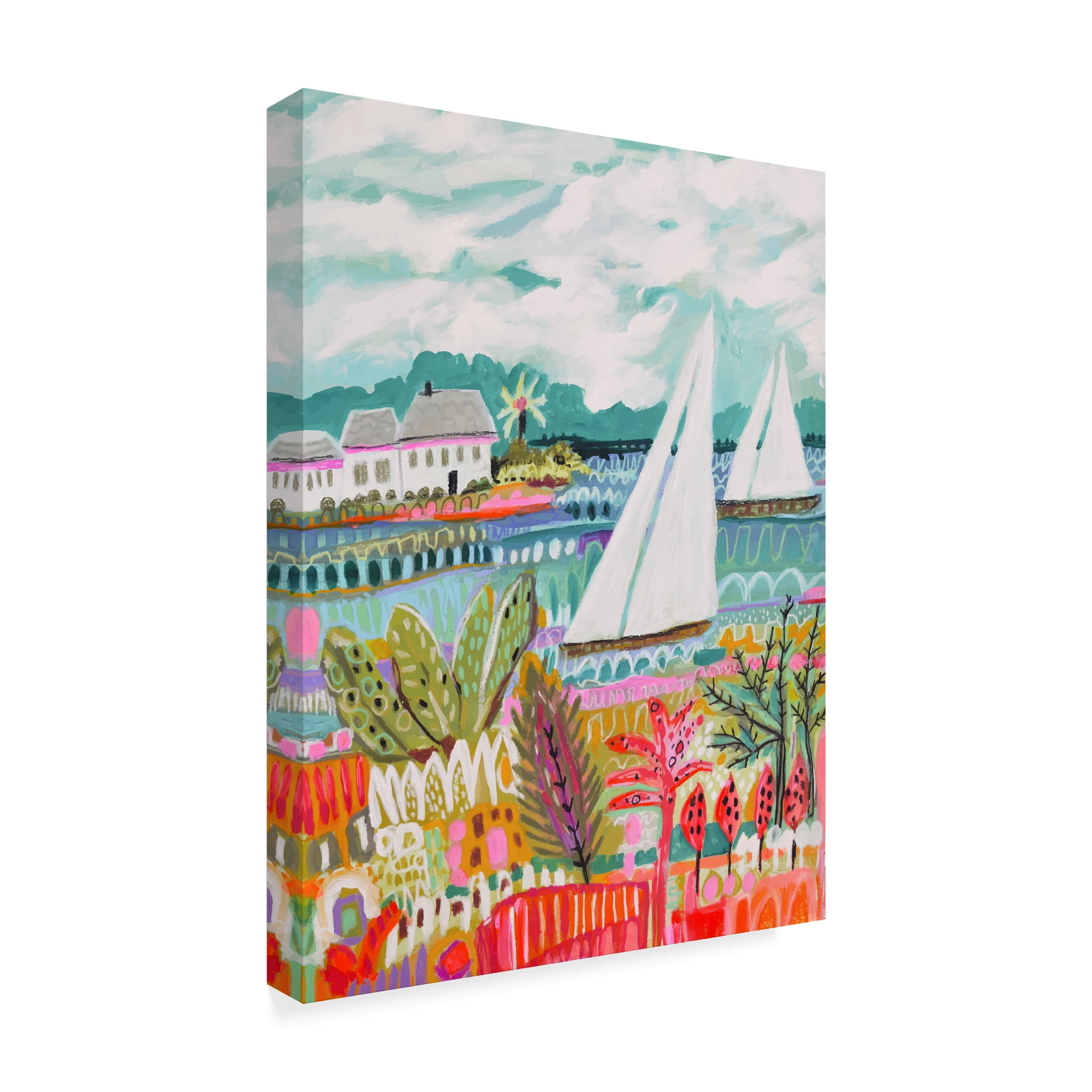 Trademark Fine Art 'Two Sailboats and Cottage II' Canvas Art by Karen Fields
