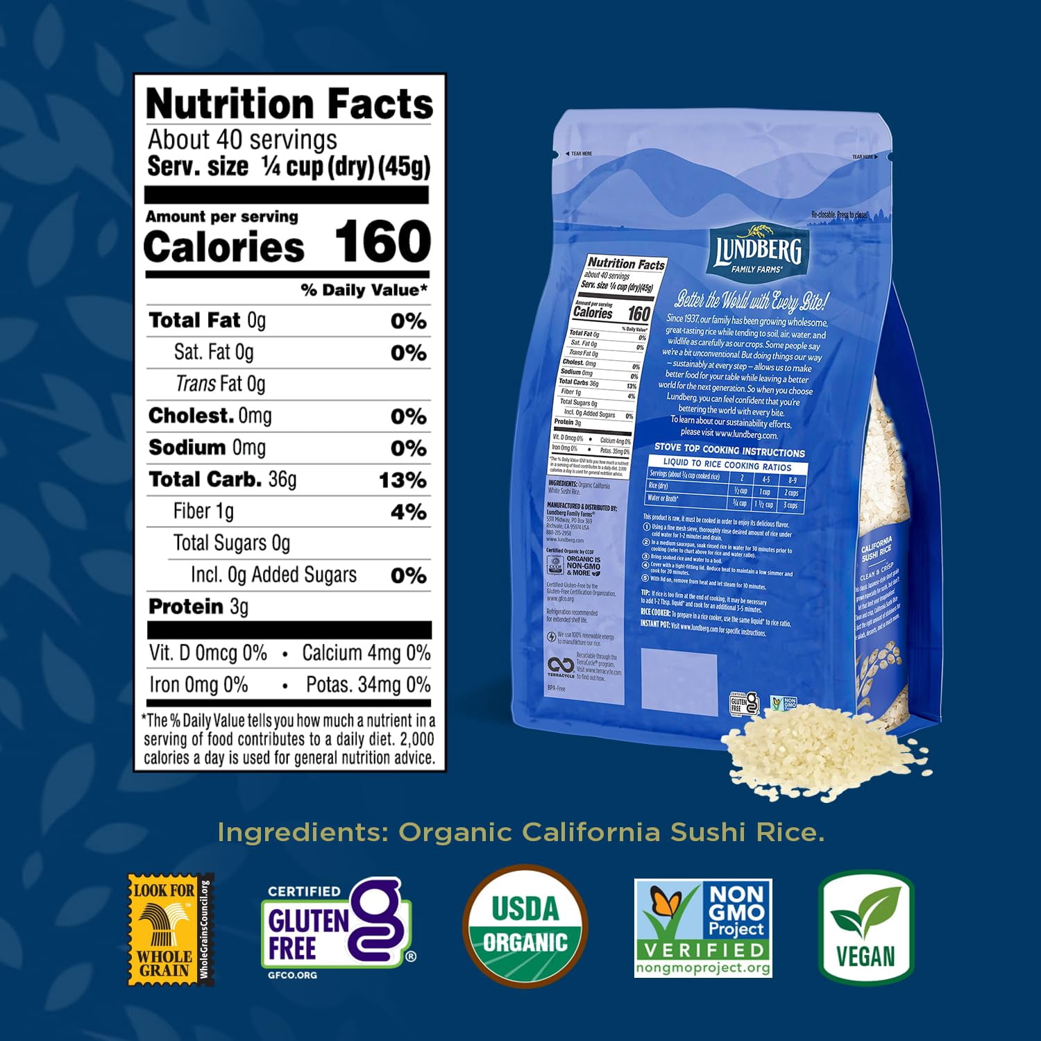 Lundberg Family Farms Sushi White Rice 64 oz