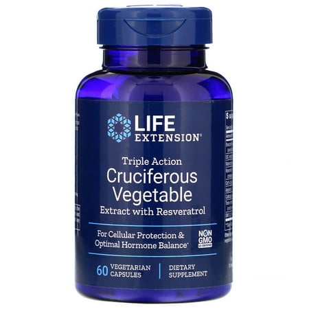 Life Extension Triple Action Cruciferous Vegetable Extract with Resveratrol, 60 Vegetarian Capsules