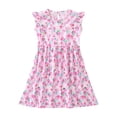 thumbnail image 1 of XIMIN Robe d'Été à Imprimé Floral pour Filles, Manches à Volants, Robe Midi Évasée Sans Manches, Robe Fluide de Plage pour Vacances, Tenue Décontractée Quotidienne (Rose Pâle, 4-5 Ans), 1 of 3