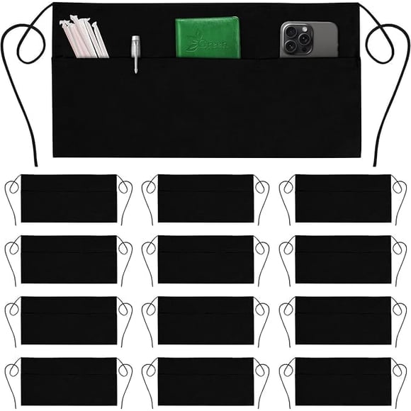 GREEN LIFESTYLE Server Aprons with 3 Pockets - Waist Apron, Waitress Apron for Women and Man, Water Resistant with Long Waist Strap Reinforced Seams,