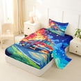 thumbnail image 2 of Castle Fairy Cartoon Fire Truck Twin Sheet Sets 3pcs for Toddlers, Night Flame Print Bedding for Bedroom, Red Blue, 2 of 6