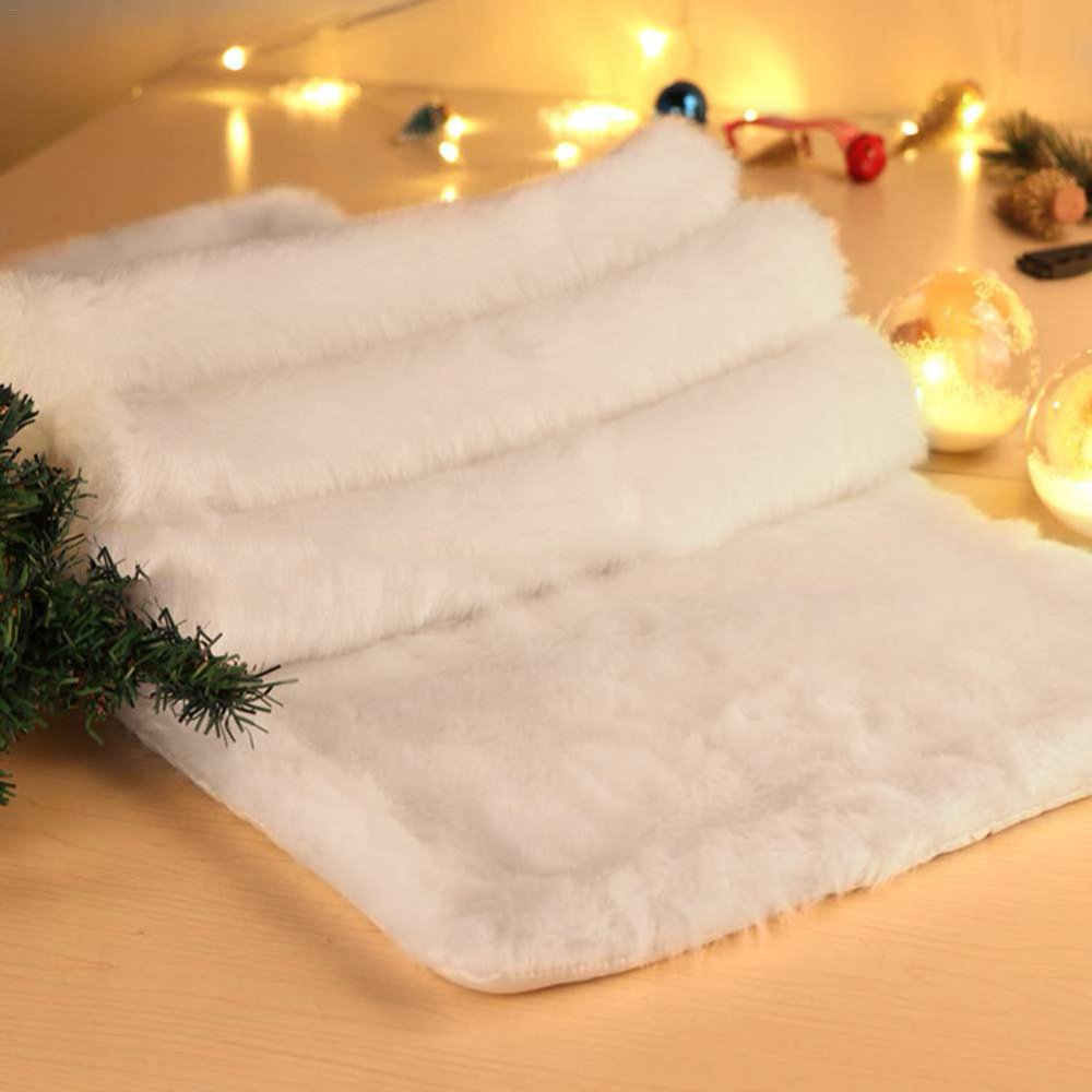 ankishi Christmas Table Runner White Fur Fluffy Dresser Cover for
