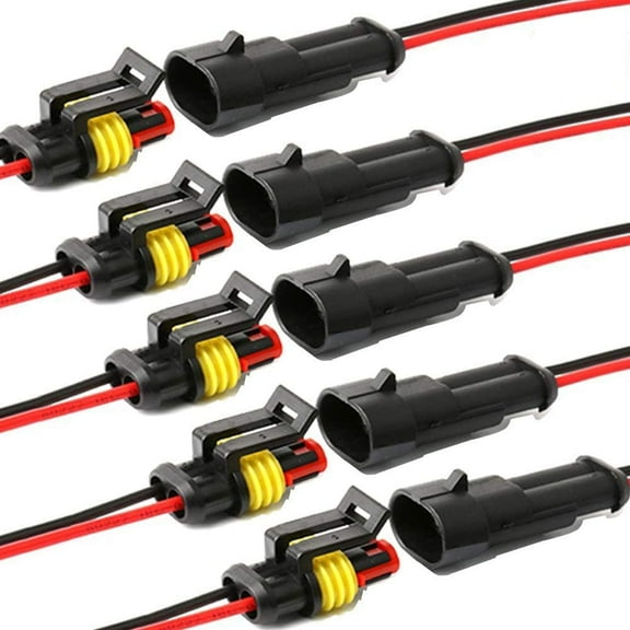 5 Kits 2 Pin Connector Waterproof Wire Connector ， Quick Disconnect Wire Connectors ， Automotive Waterproof Electrical Connectors