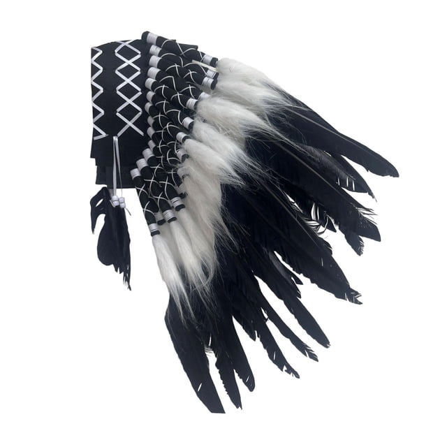 Indio Penacho de Plumas Sombrero de Jefe Accesorio de Disfraz Corona de Fantasía de Poliéster Duradero Adecuado para Fiestas Temáticas Y Actua Negro