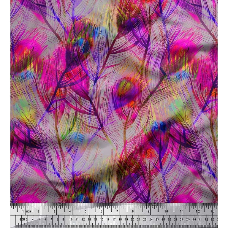 Soimoi Viscose Chiffon Fabric Peacock Feather Print Sewing Fabric Yard 42 Inch Wide
