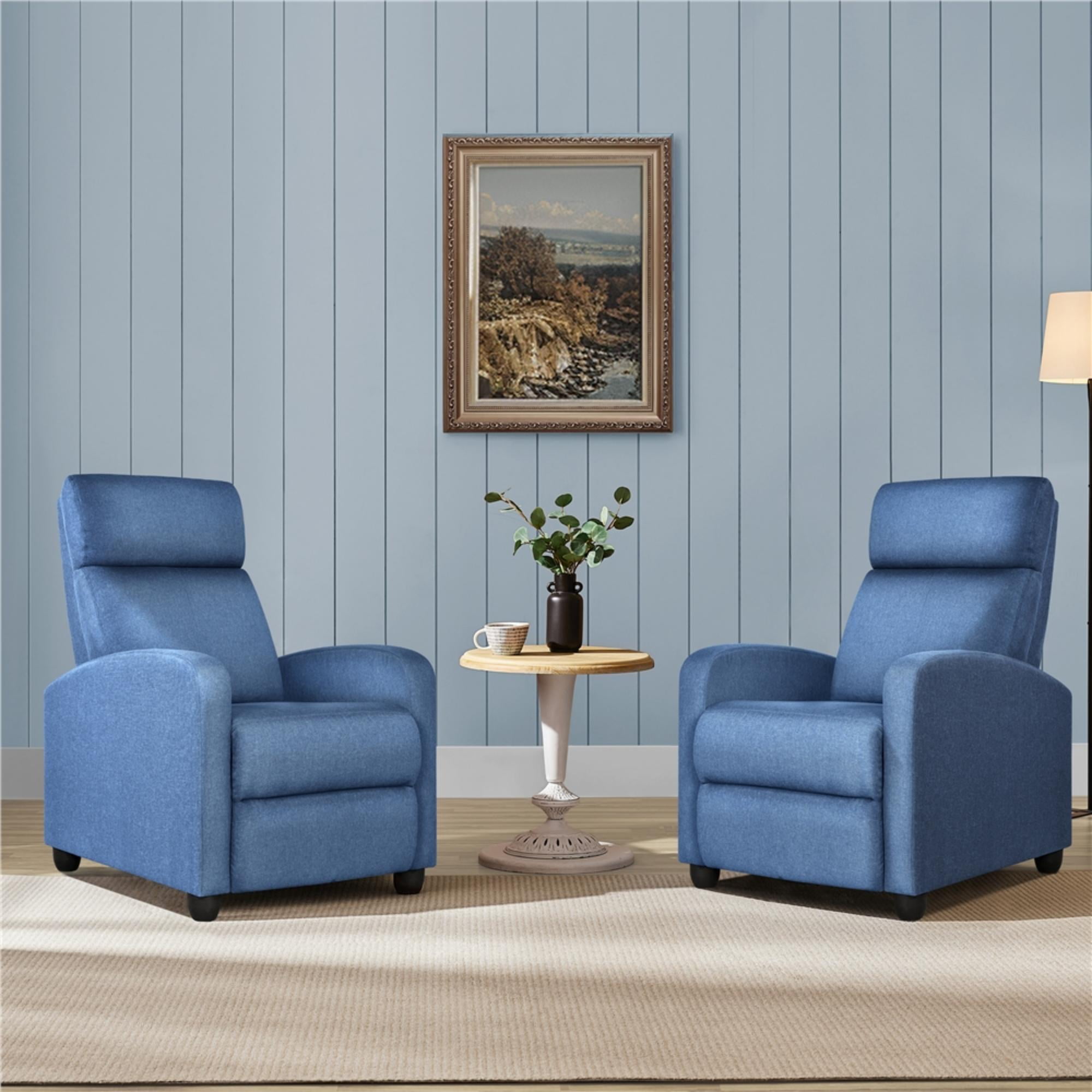 Alden Design Modern Adjustable Fabric Recliner with Footrest, Set of 2, Blue