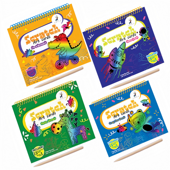 Magic Scratch Art Kit for Kids ,4 Books Creative Party Favors with 4 Wooden Styluses,Rainbow Reveal Crafts for Birthdays, Classroom, Carnivals.