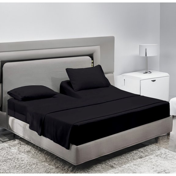 SCI Top Split Flex Sheet Set for Adjustable Bed 28" Split Head King Size 800 Thread Count 100% Egyptian Cotton 4 Piece Set fits up to 18 Inch Deep Pocket ( Black )