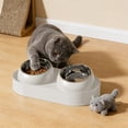 thumbnail image 3 of Double Cat Bowl Feeder with Removable Stainless Steel Bowls, 10° Tilted Raised Stand, Non-Slip Base & Spill-Proof Rim for Food and Water, 3 of 6