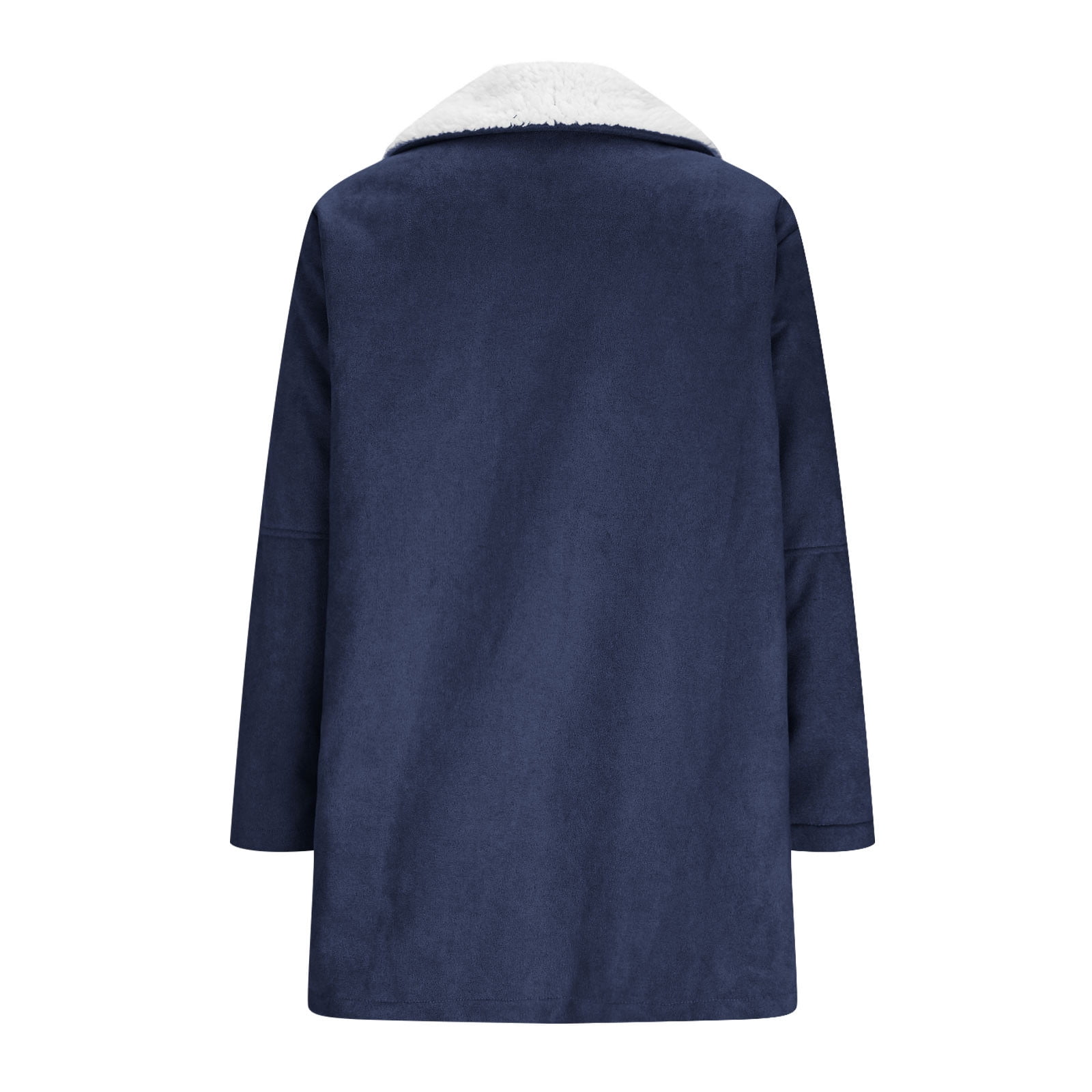 Womens Fleece Lined Jackets No Hood, Notched Collar Long Sleeve Winter Warm Pea Coats with Pockets Toggle Closure