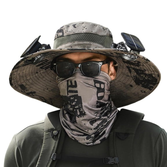 Solar Powered Sun Hat with Dual Cooling Fans, USB Rechargeable Wide Brim Fishing Hat, Water-Repellent UPF 50  Safari Cap for Hiking, Gardening & Outdoor Work, Khaki